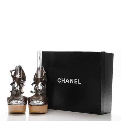 Chanel Calfskin CC Platform Sandals 38 Dark Brown 8 of 8