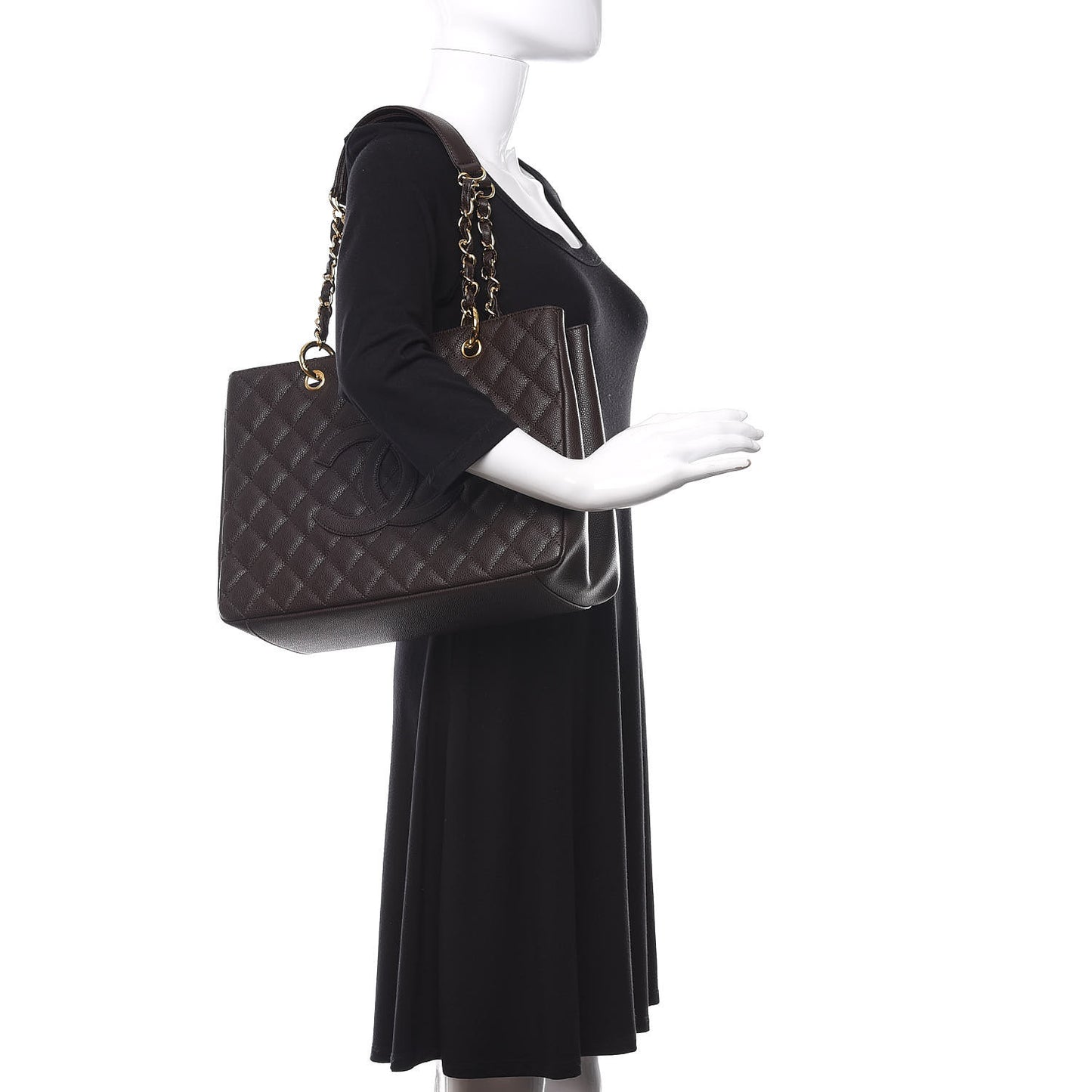 Caviar Quilted Grand Shopping Tote GST Dark Brown