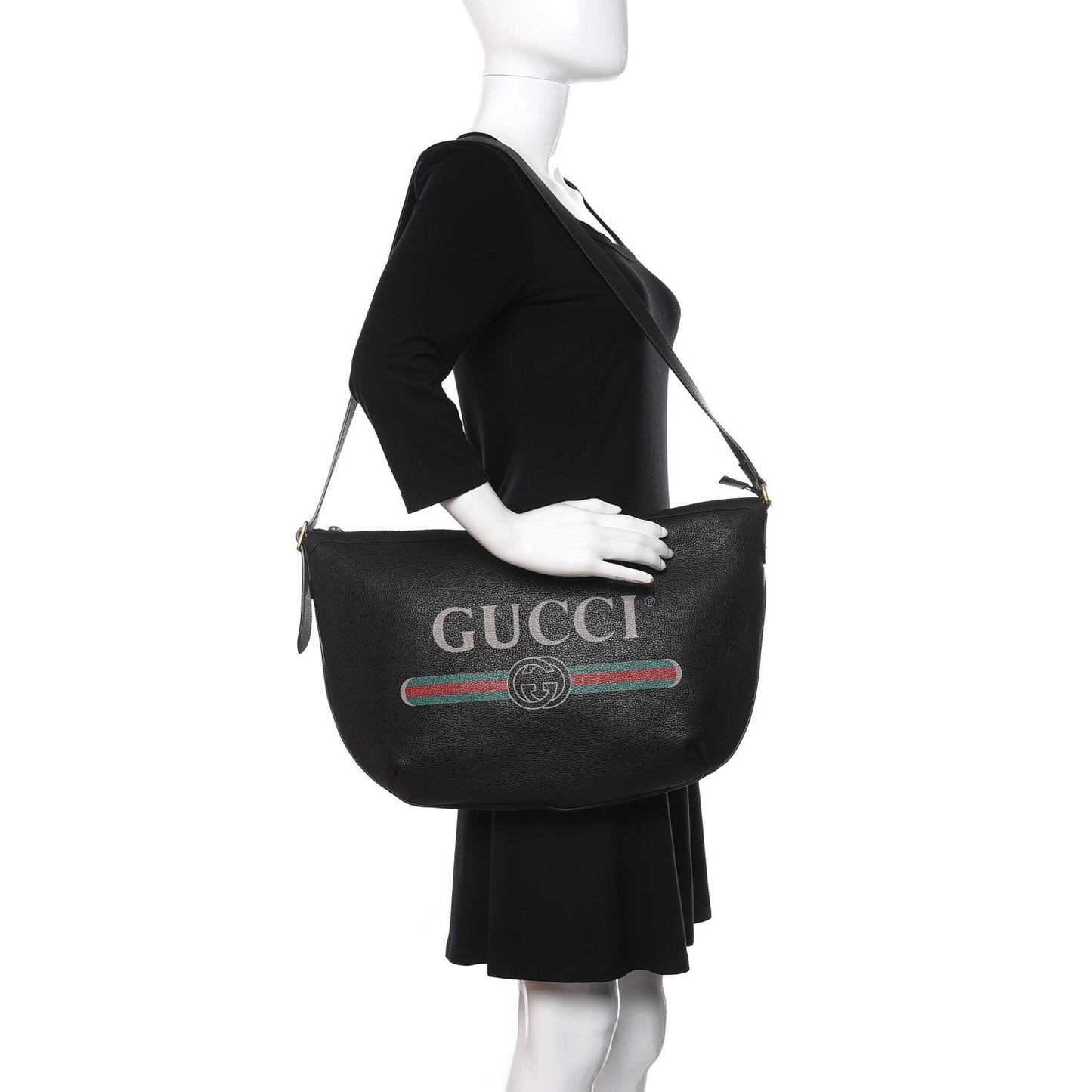 Grained Calfskin Logo Half Moon Hobo Black