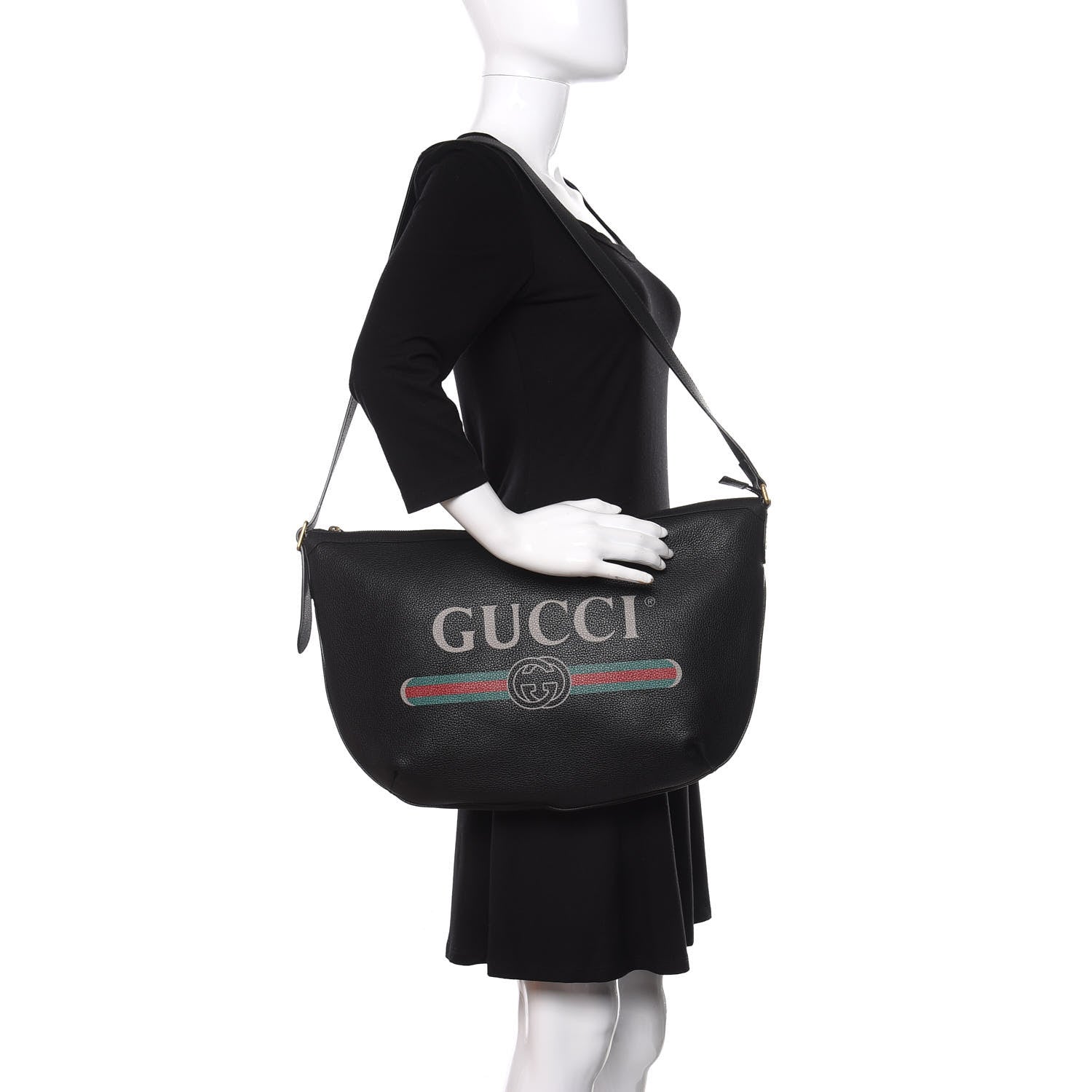 Gucci Grained Calfskin Logo Half Moon Hobo Black 2 of 10