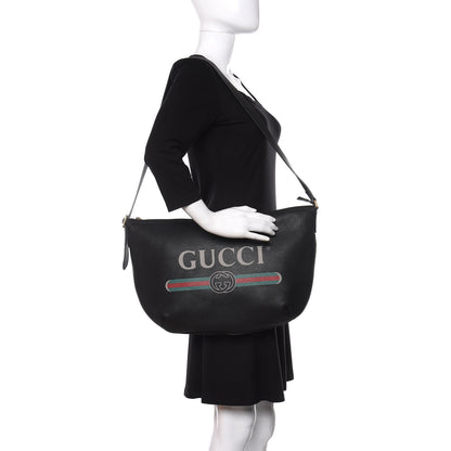 Gucci Grained Calfskin Logo Half Moon Hobo Black 2 of 10