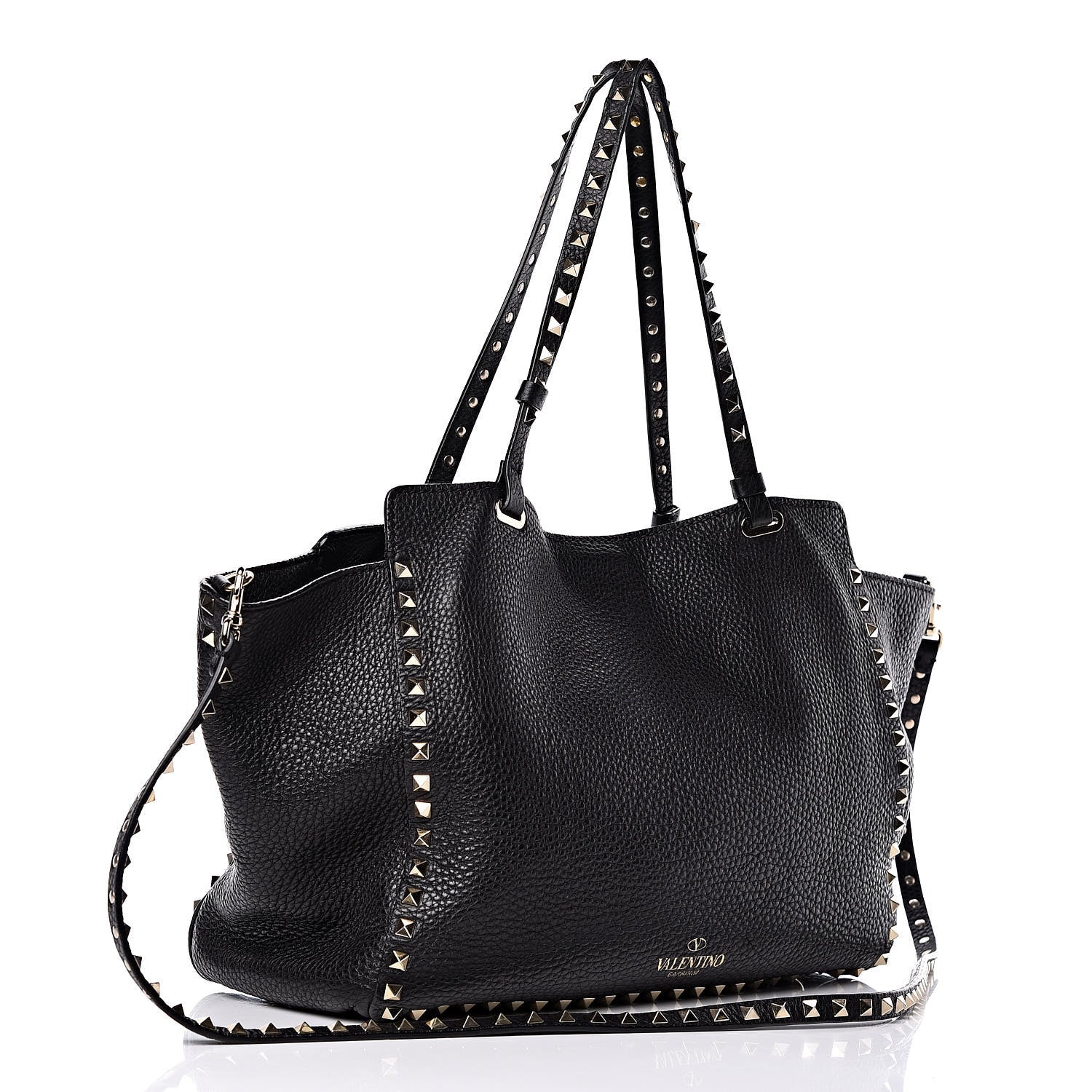 Valentino Garavani Pebbled Calfskin Medium Rockstud Tote Black 3 of 10