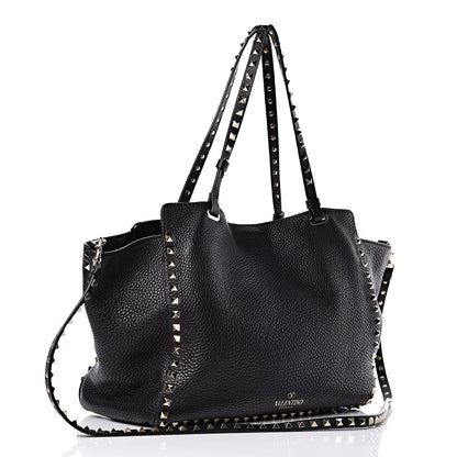 Valentino Garavani Pebbled Calfskin Medium Rockstud Tote Black 3 of 10