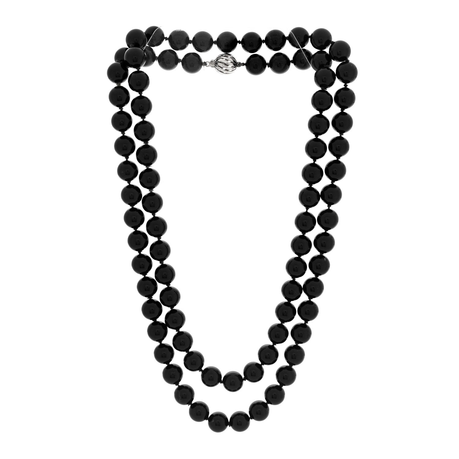 Tiffany Sterling Silver Black Onyx 10mm Bead Necklace 3 of 4