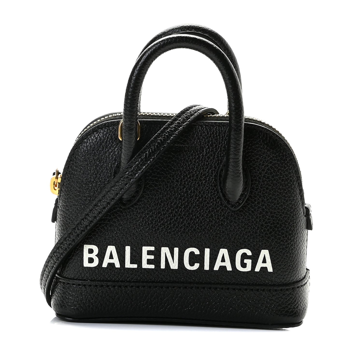 Grained Calfskin Logo Mini Ville Top Handle Bag Black White