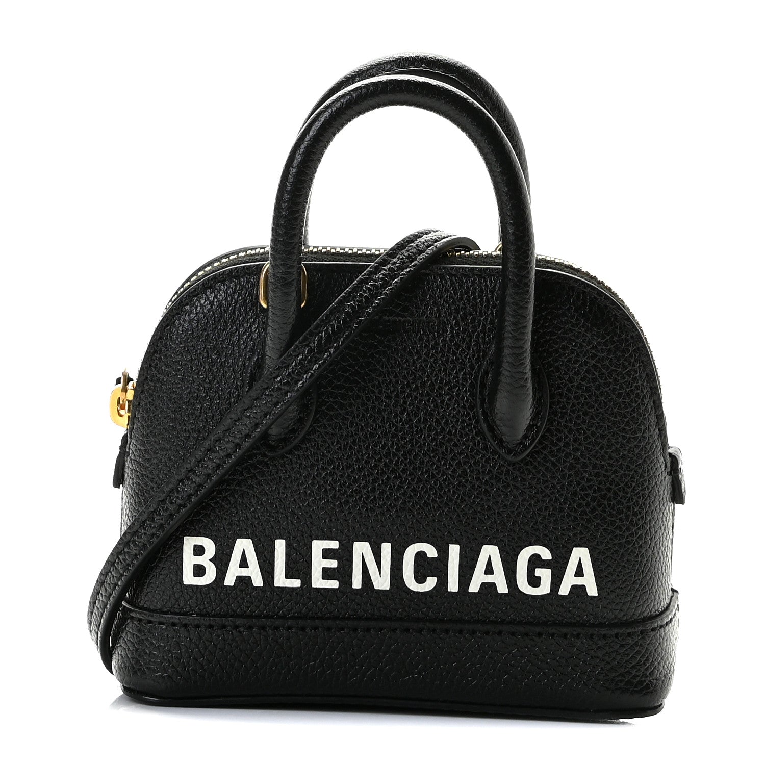 Balenciaga Grained Calfskin Logo Mini Ville Top Handle Bag Black White 1 of 10