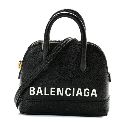 Balenciaga Grained Calfskin Logo Mini Ville Top Handle Bag Black White 1 of 10
