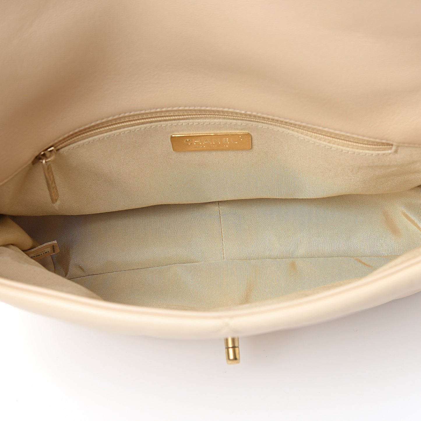Goatskin Quilted Large 19 Flap Beige
