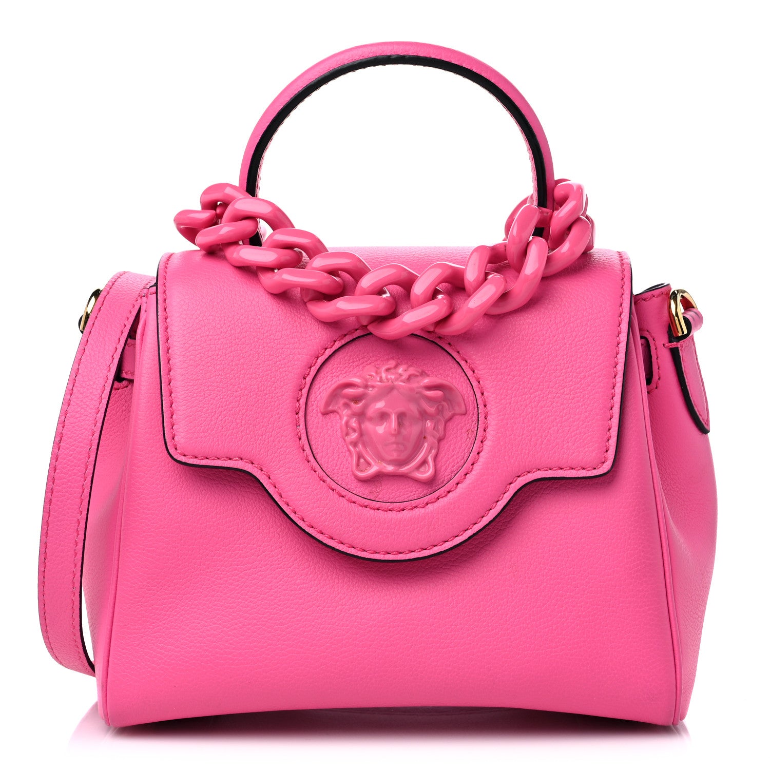 VERSACE Grained Calfskin Small La Medusa Bag Fuchsia