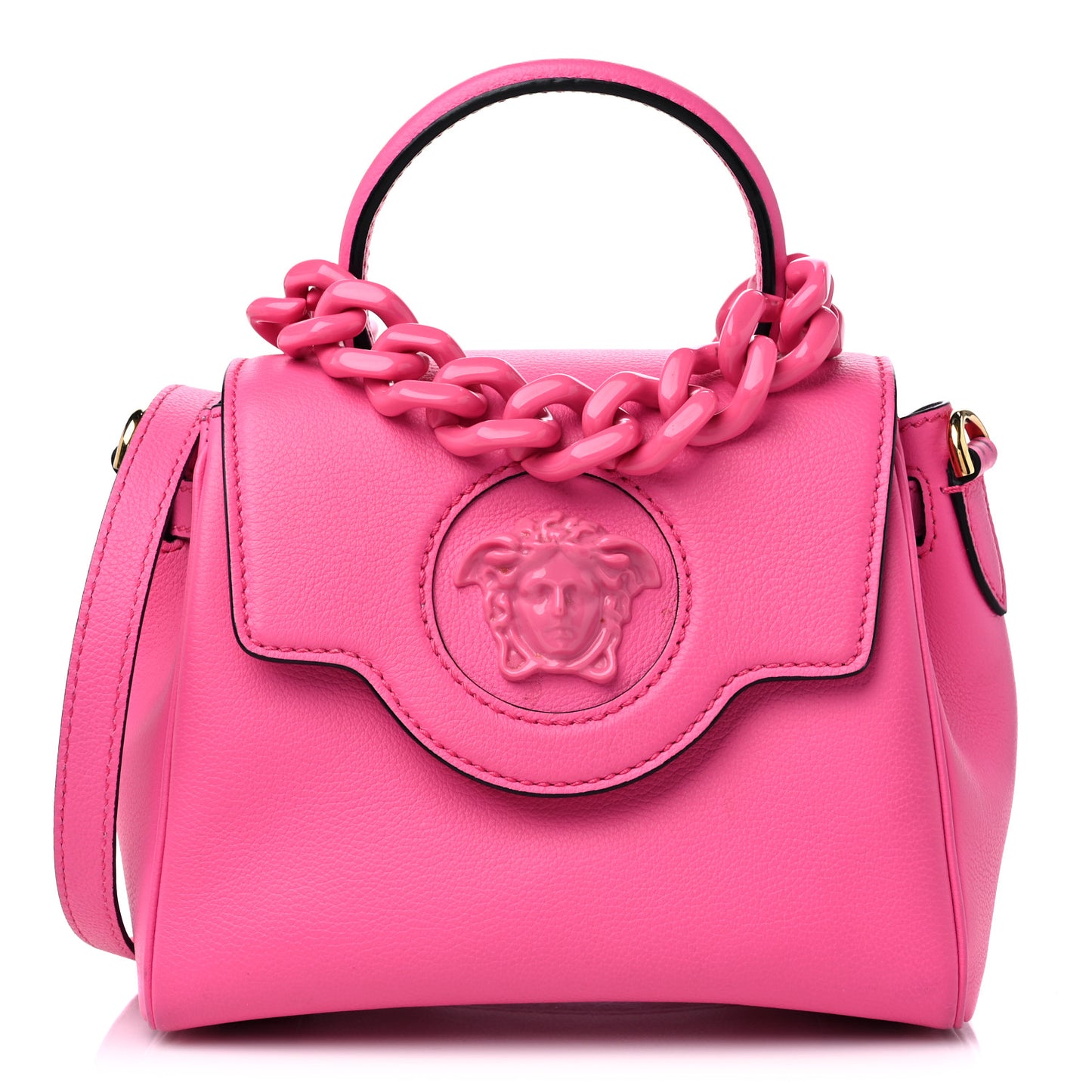 Grained Calfskin Small La Medusa Top Handle Bag Fuchsia