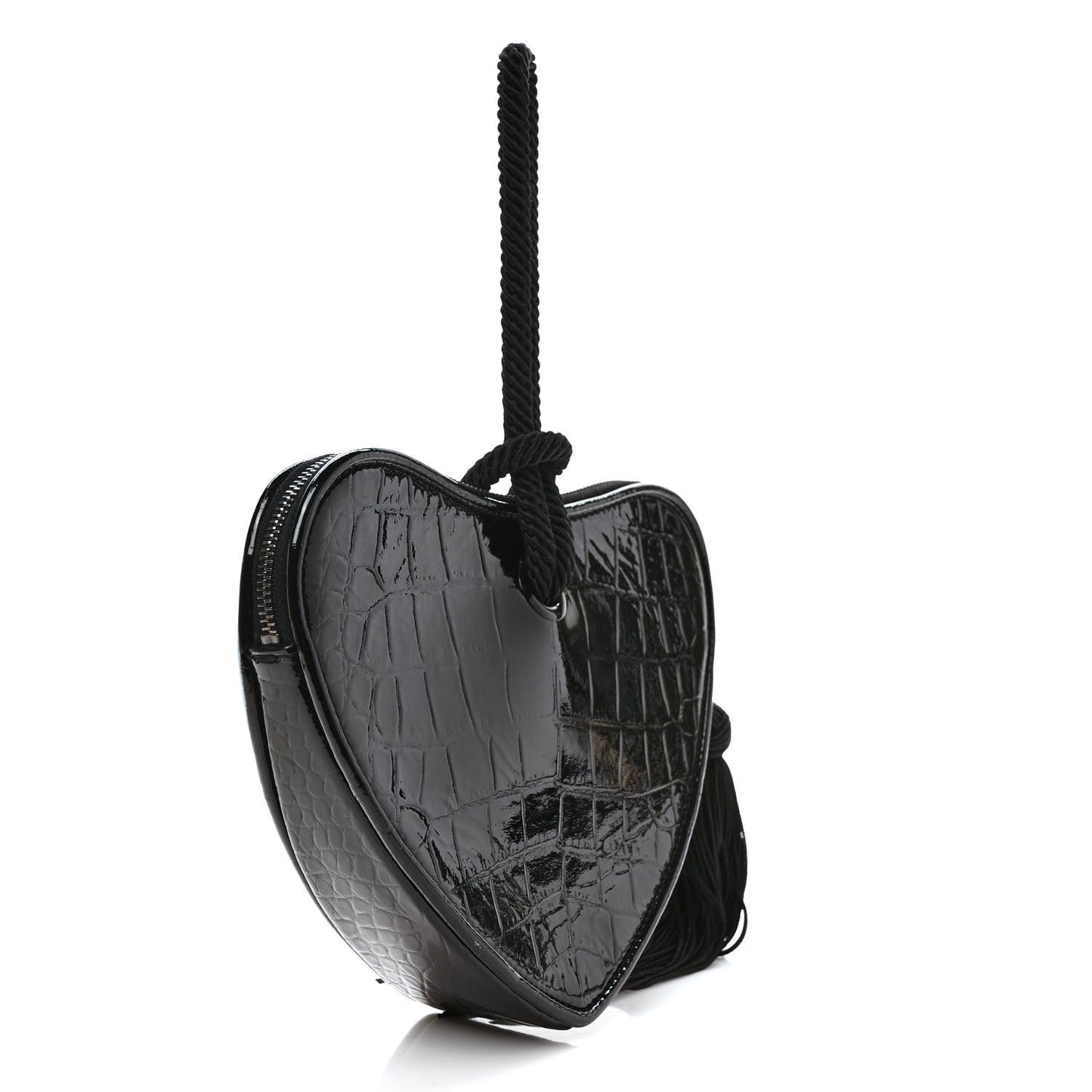 Patent Crocodile Embossed Sac Coeur Heart Shaped Clutch Black