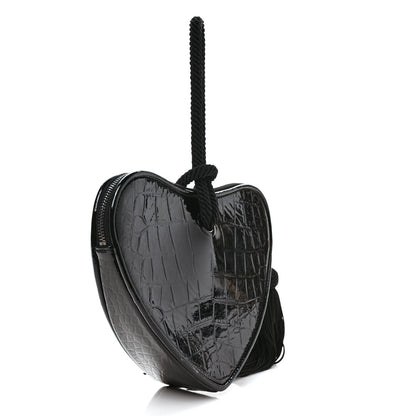 Saint Laurent Patent Crocodile Embossed Sac Coeur Heart Shaped Clutch Black 2 of 8
