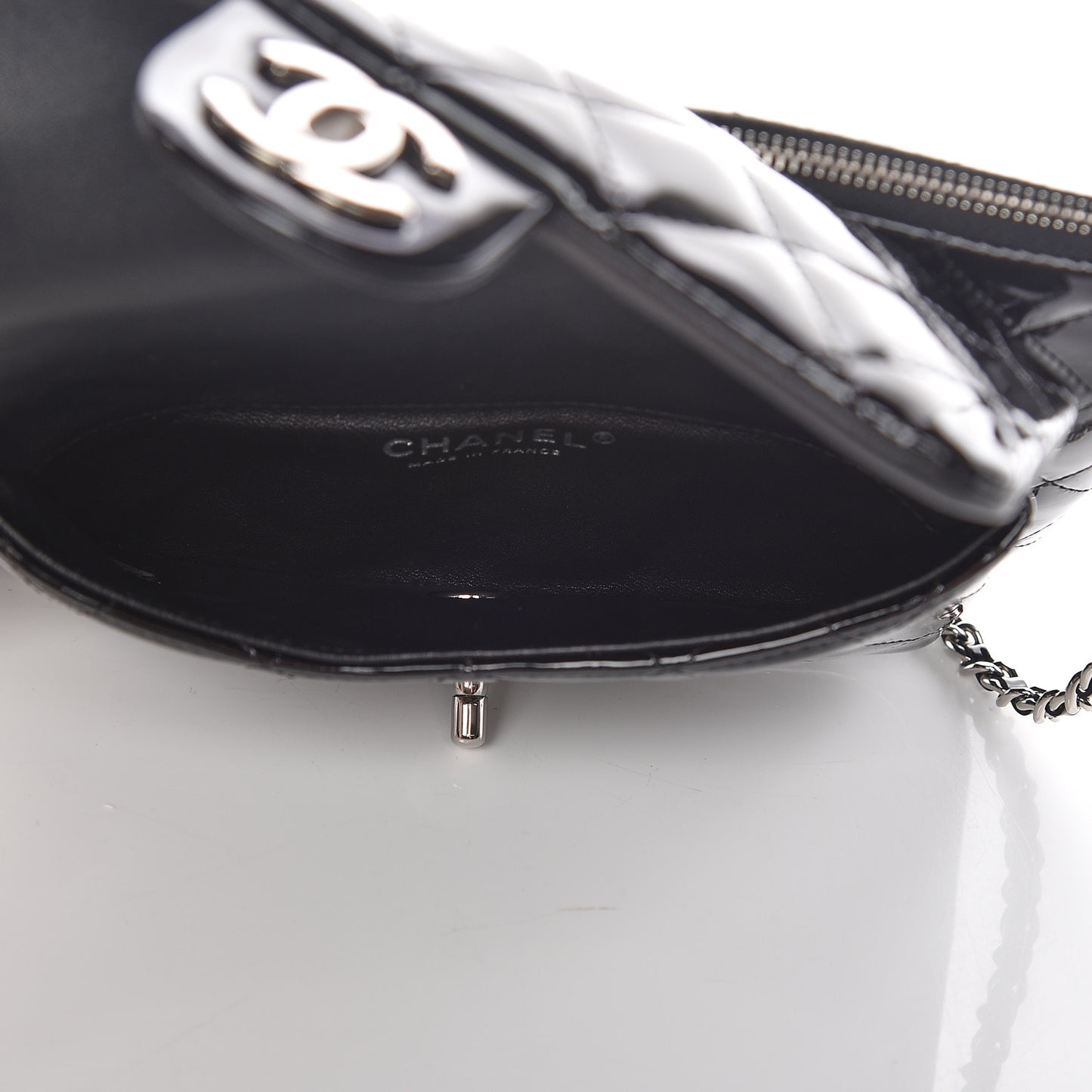 Patent Calfskin Quilted Daily Zip Crossbody Bag Black