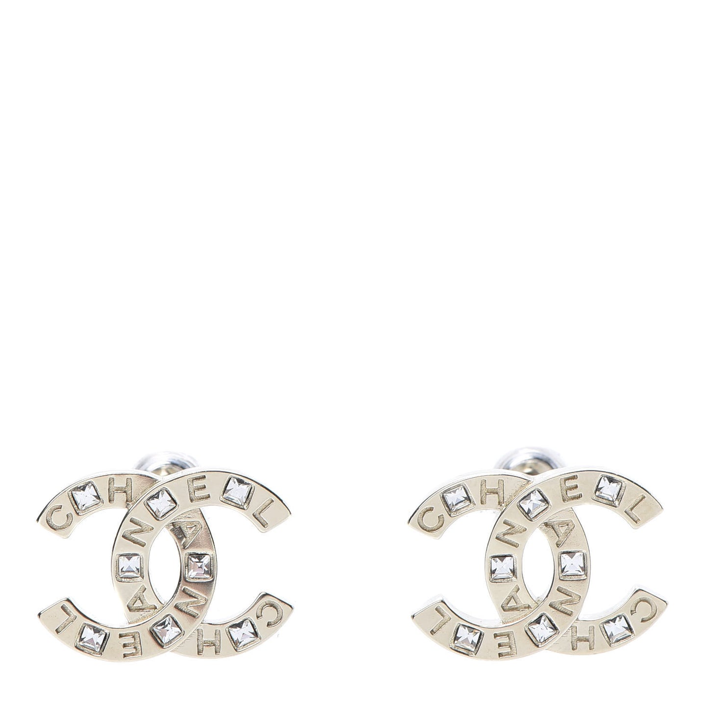 Crystal Metal CC Paris Button Stud Earrings Gold