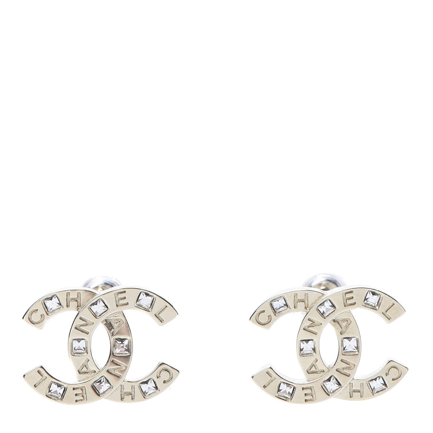 Chanel Crystal Metal CC Paris Button Stud Earrings Gold 1 of 5