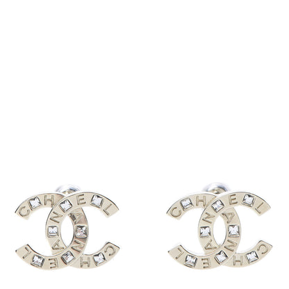 Chanel Crystal Metal CC Paris Button Stud Earrings Gold 1 of 5