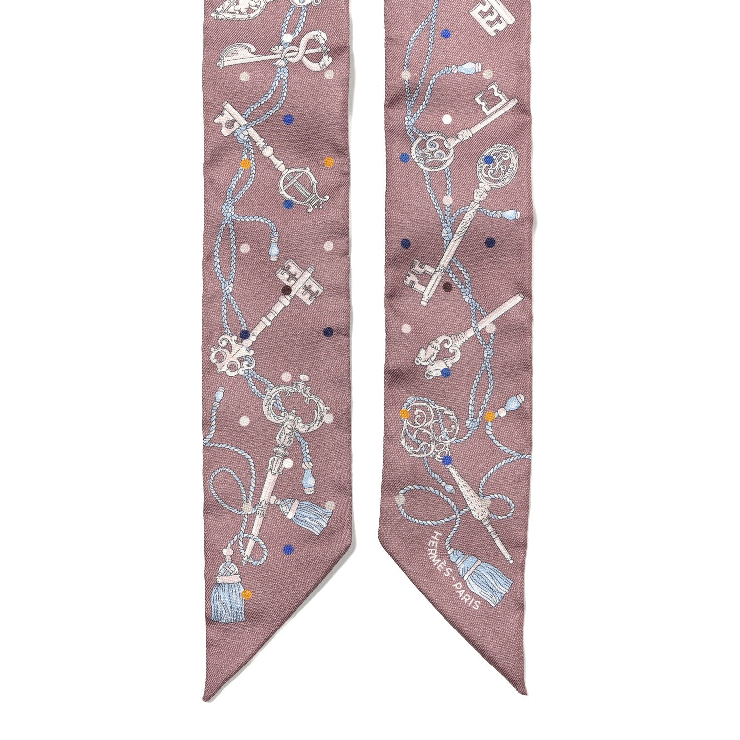 Hermes Silk Les Cles A Pois Twilly Marron Glace Gris 2 of 4
