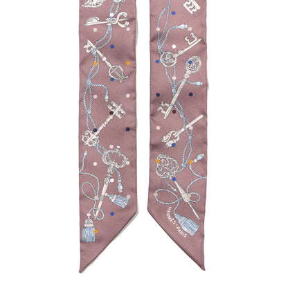 Hermes Silk Les Cles A Pois Twilly Marron Glace Gris 2 of 4