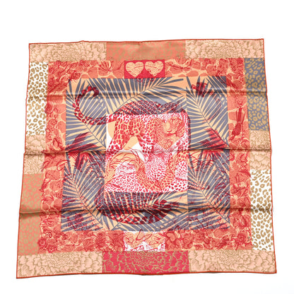Hermes Silk Jungle Love au Tampon Scarf 70 Beige Rose Rouge 1 of 6
