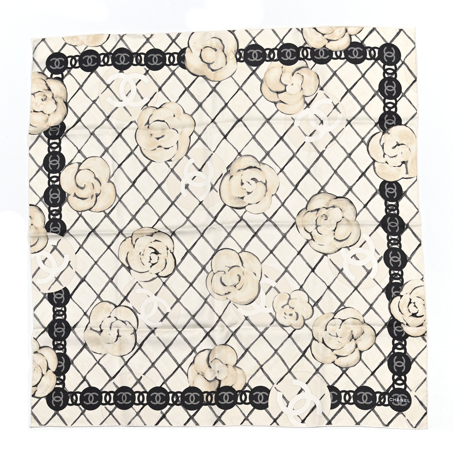 Chanel Silk Camellia CC Square Scarf Ivory 1 of 4
