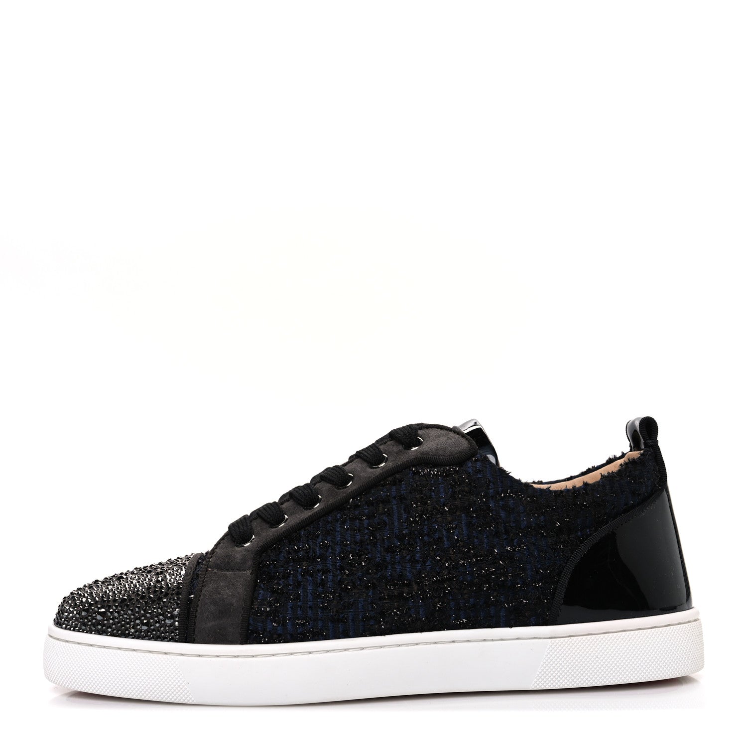 Christian Louboutin Calfskin Veau Velours Strass Mens Louis Junior Flat Sneakers 41.5 Version Reglisse 1 of 11