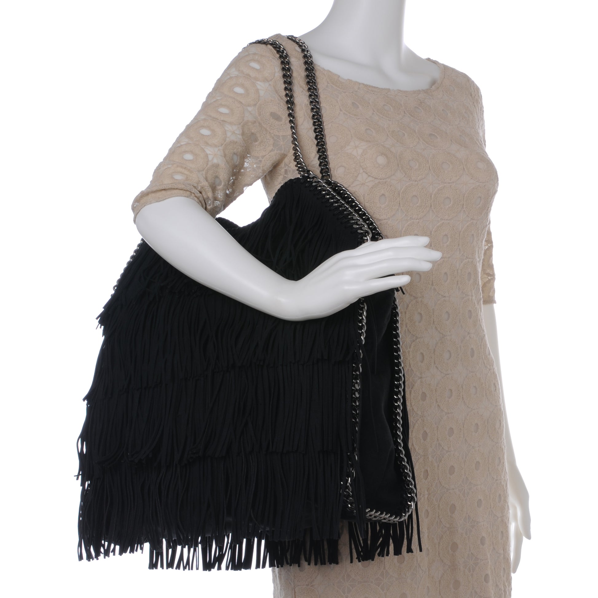 Stella McCartney Faux Suede Fringe Falabella Tote Black 2 of 6