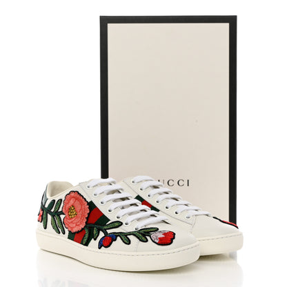 Gucci Calfskin Web Floral Embroidered Womens Ace Sneakers 35.5 White 9 of 9