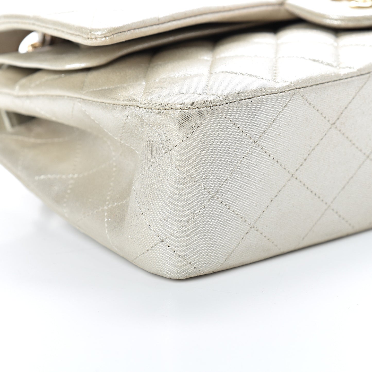 Iridescent Calfskin Quilted Medium Double Flap Light Gold