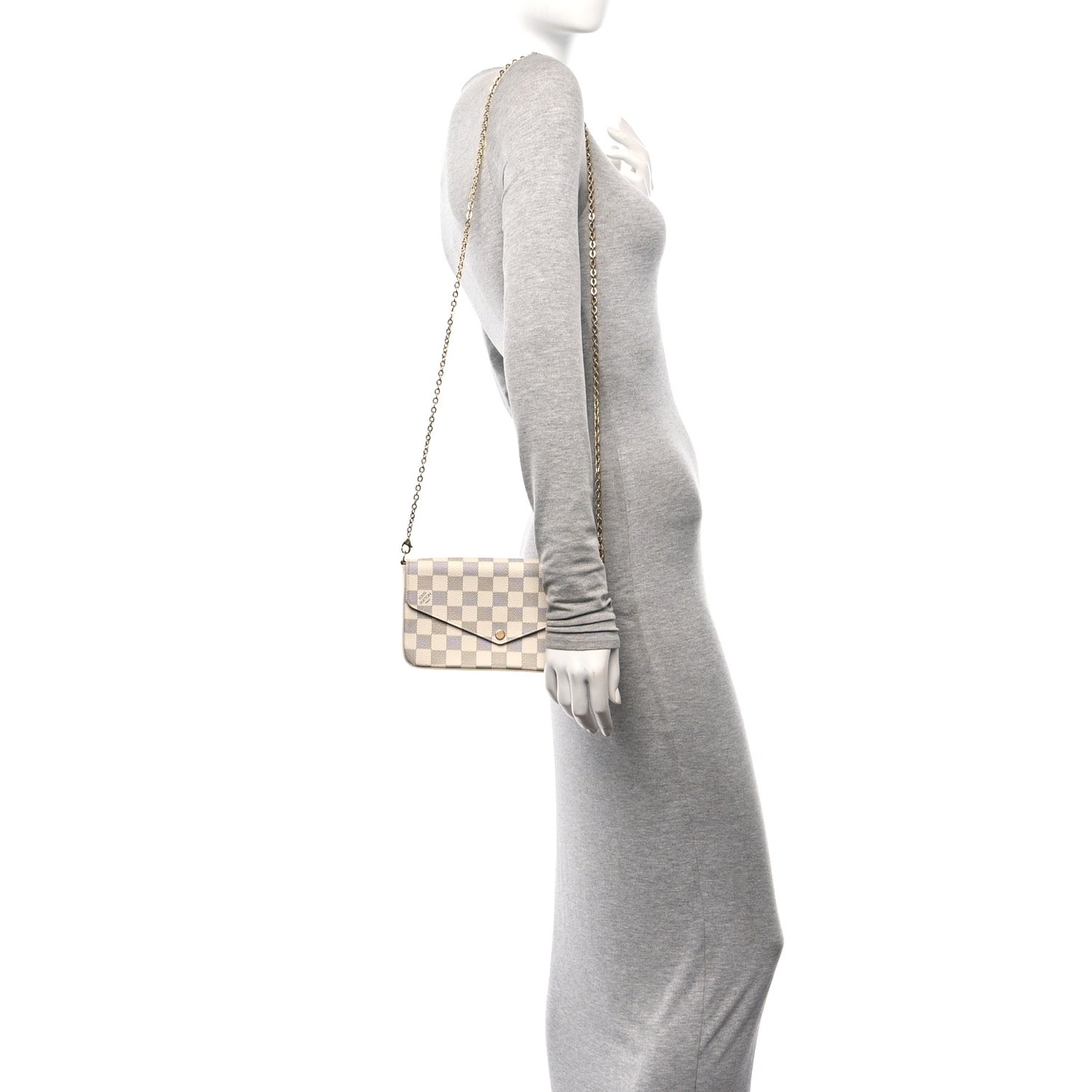 Damier Azur Pochette Felicie Chain Wallet Rose Ballerine