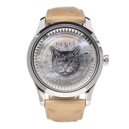 Gucci Stainless Steel Ostrich Mother of Pearl 38mm G-Timeless Cat Automatic Watch 1 of 6