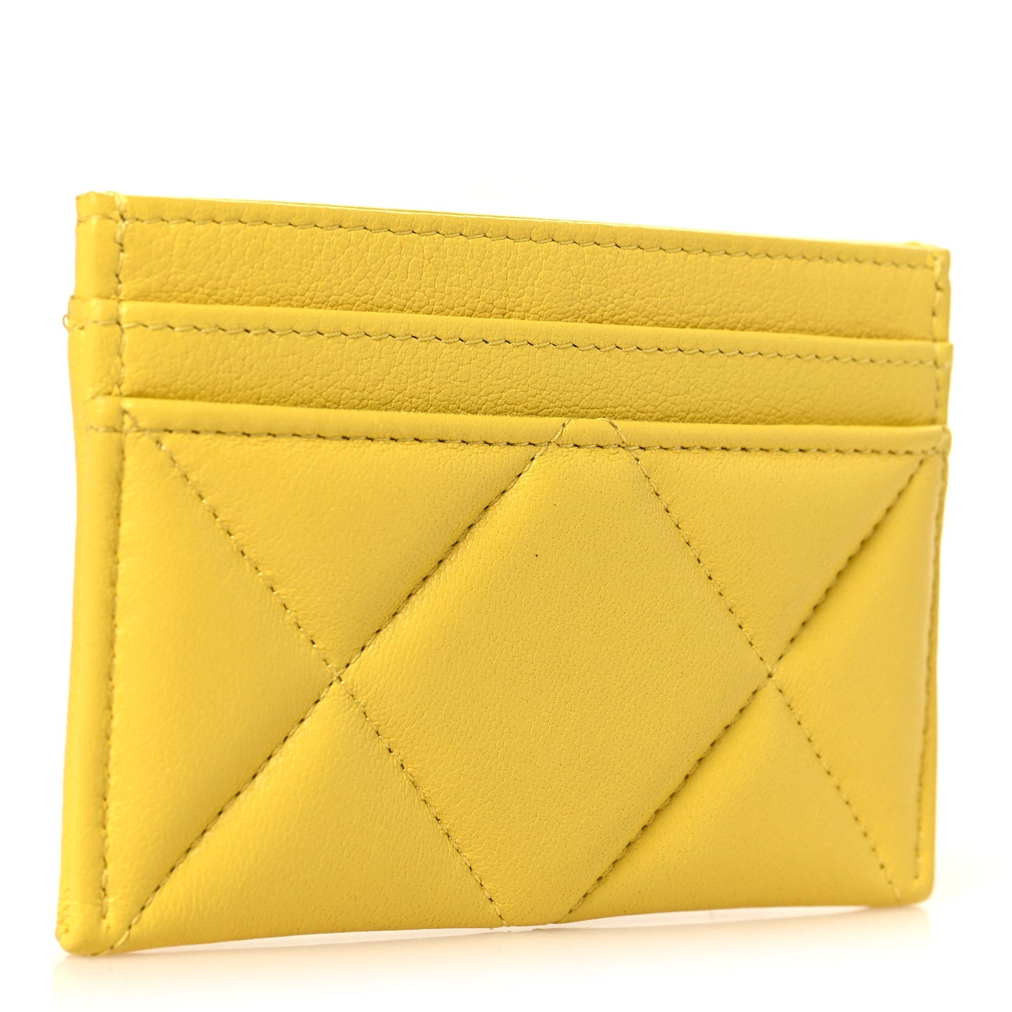 Lambskin Quilted Chanel 19 Card Holder Jaune
