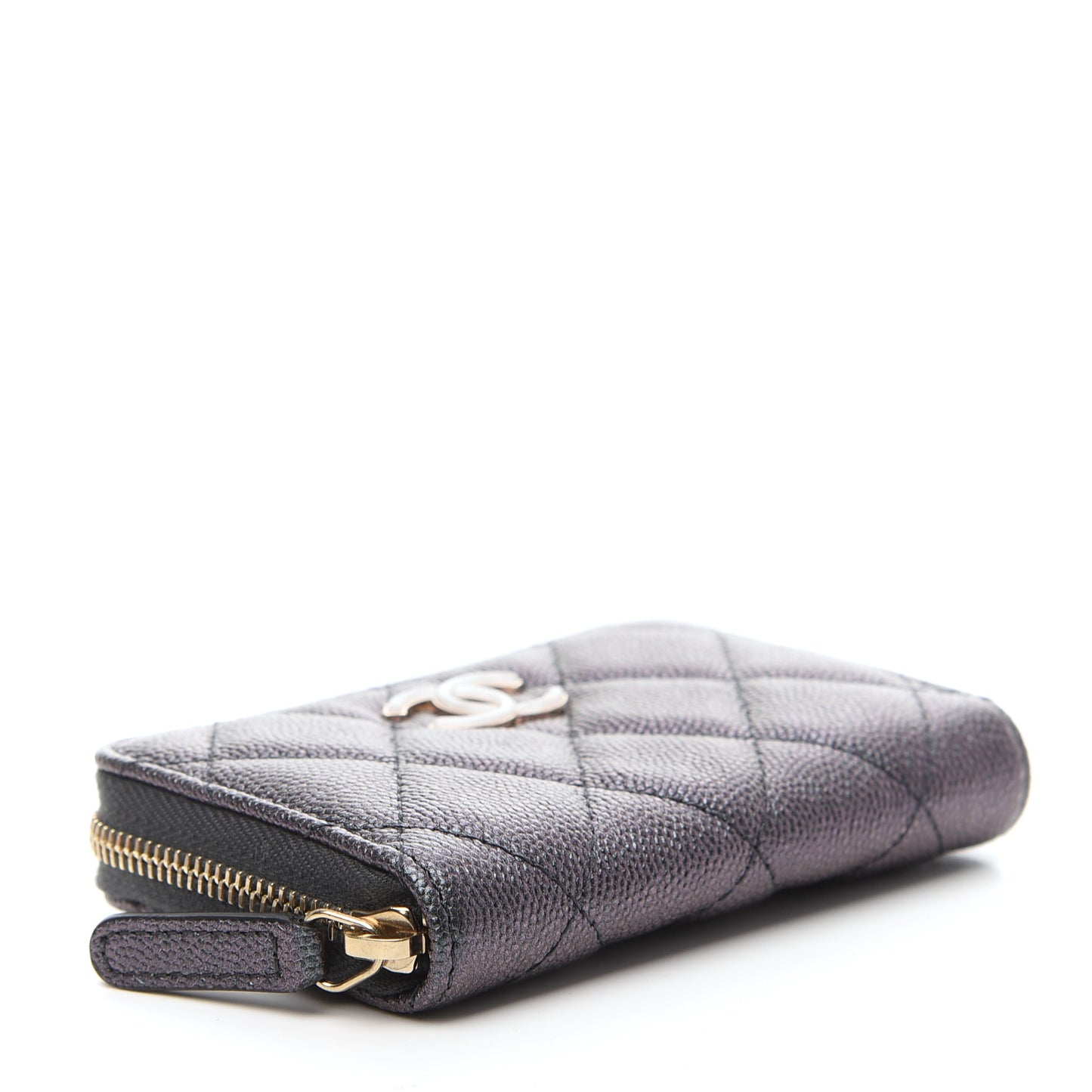 Iridescent Caviar Quilted Zip Coin Purse Black