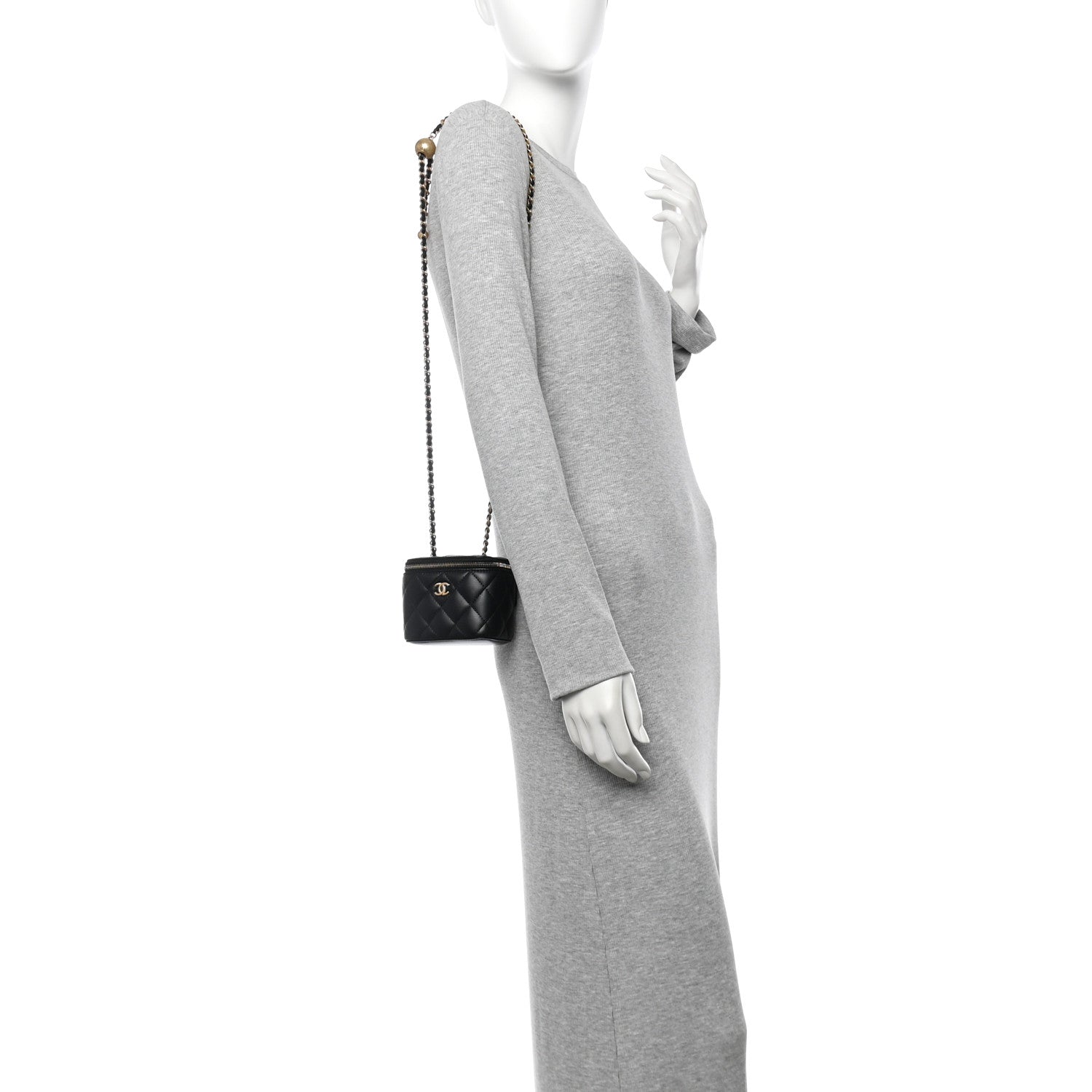 Chanel Lambskin Quilted Mini Pearl Crush Vanity Case With Chain Black 2 of 10