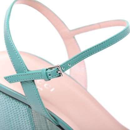 Gucci Sequin Satin Malaga Kid GG Marmont Ankle Wrap 75mm Sandals 40.5 Water Green Verde Chiaro Light Water Green 14 of 15