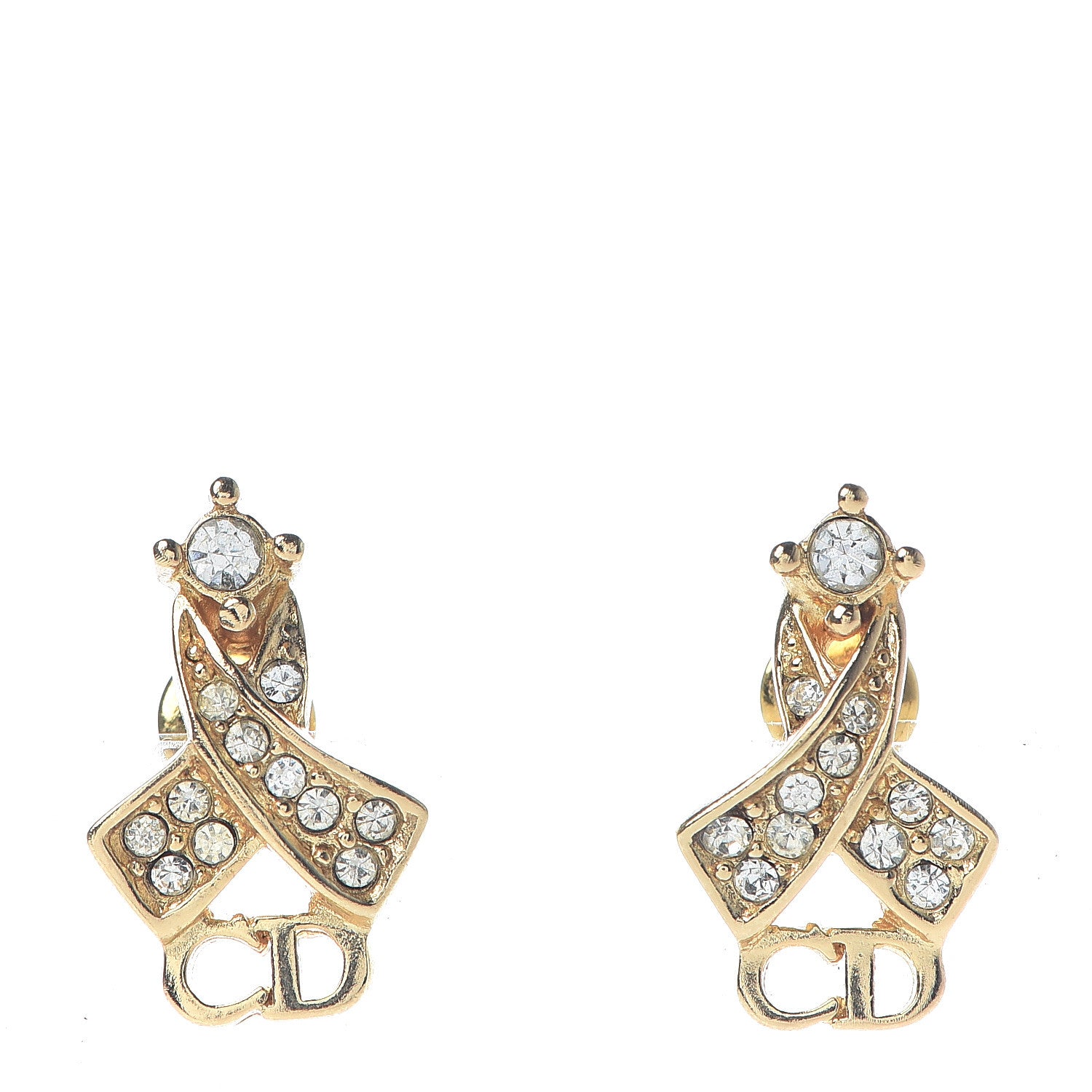 Christian Dior Crystal CD Earrings Gold 1 of 4