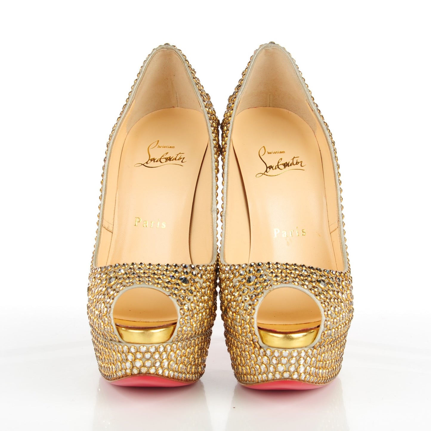 Specchio Strass Crystal Lady Peep 150 Pumps 36 Gold