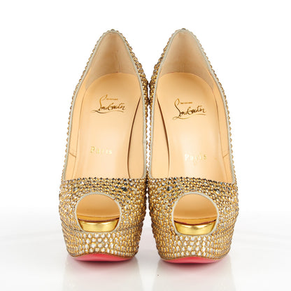 Christian Louboutin Specchio Strass Crystal Lady Peep 150 Pumps 36 Gold 2 of 7