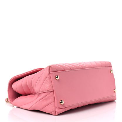Chanel Caviar Chevron Quilted Small Coco Handle Flap Pink 4 of 12