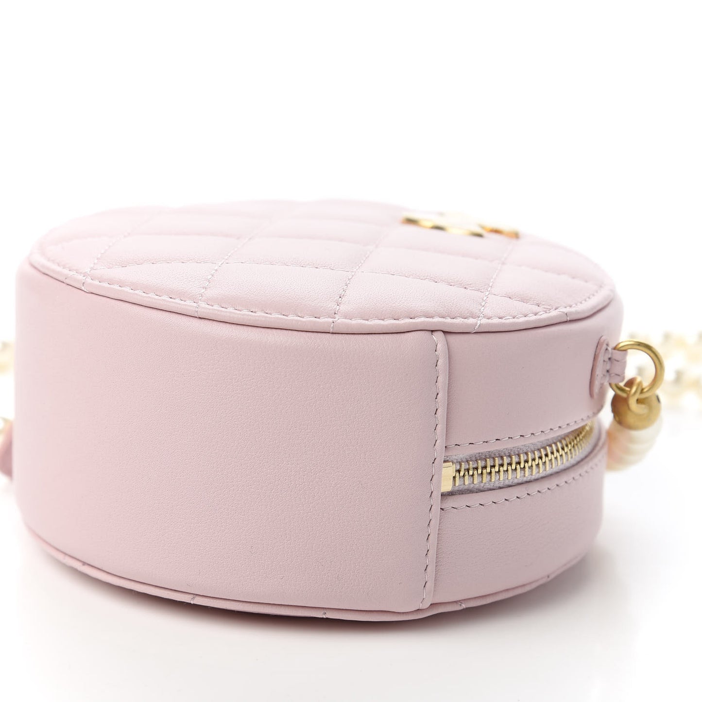 Calfskin Quilted Pearl Round Clutch With Chain Light Pink