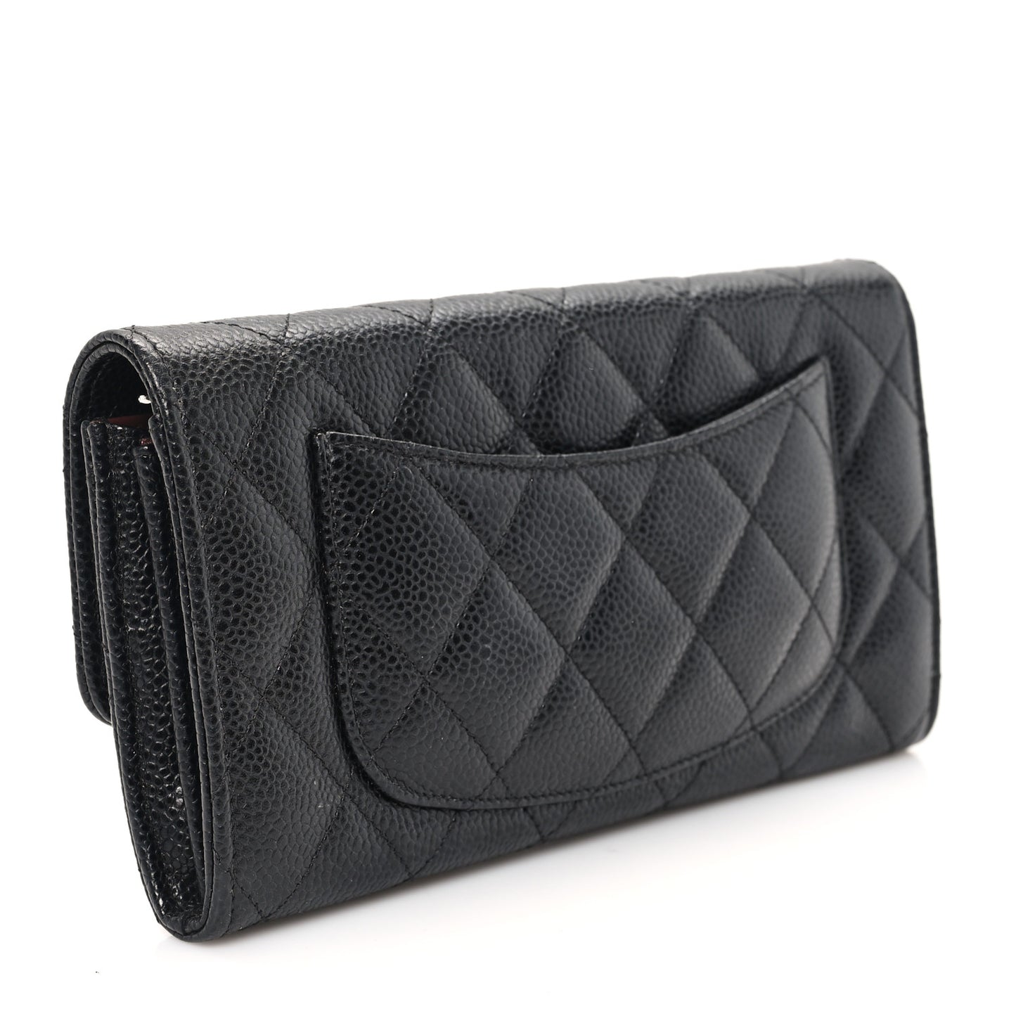 Caviar Quilted Large Gusset Flap Wallet Black