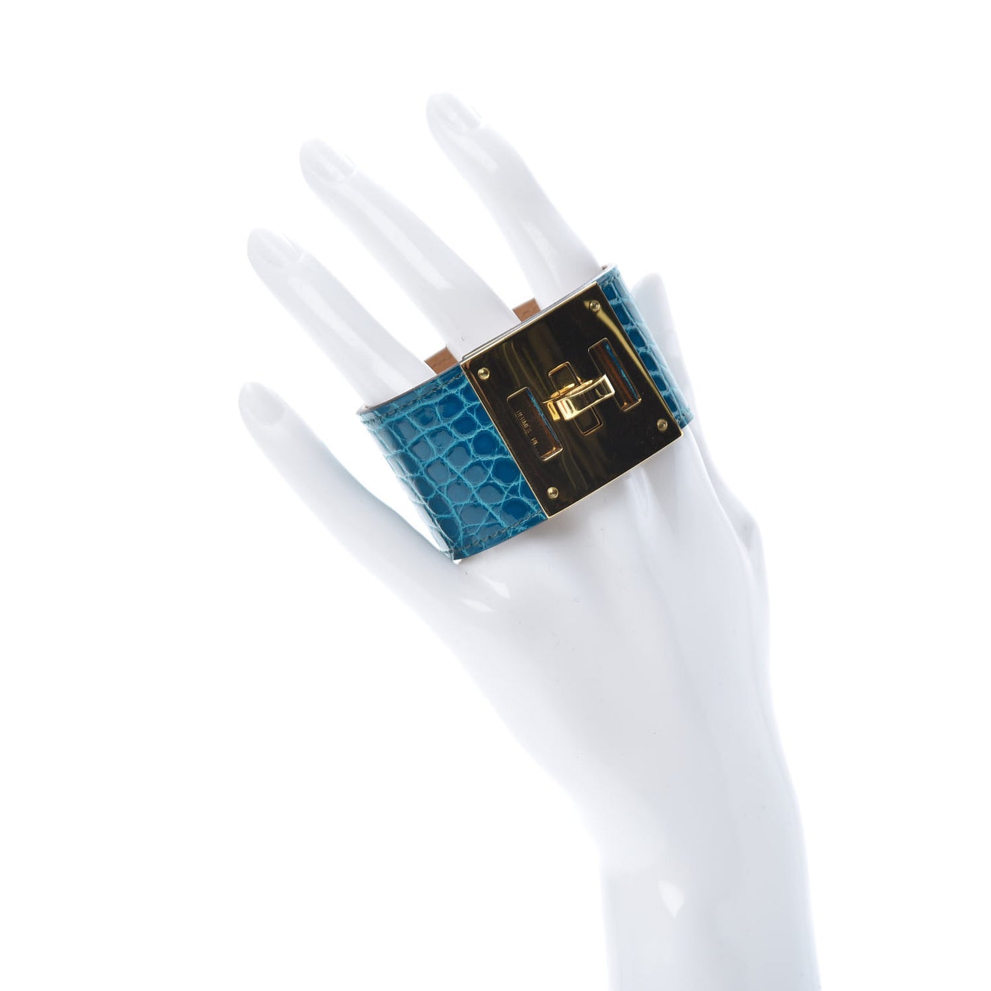 Shiny Alligator Kelly Dog Cuff Bleu Izmir
