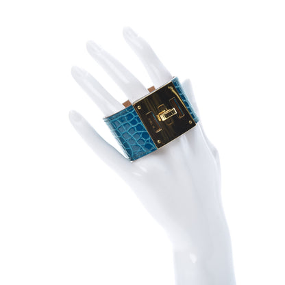 Hermes Shiny Alligator Kelly Dog Cuff Bleu Izmir 2 of 6
