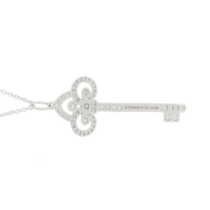 Tiffany Platinum Diamond .41ct Fleur De Lis Key Pendant Necklace 6 of 7