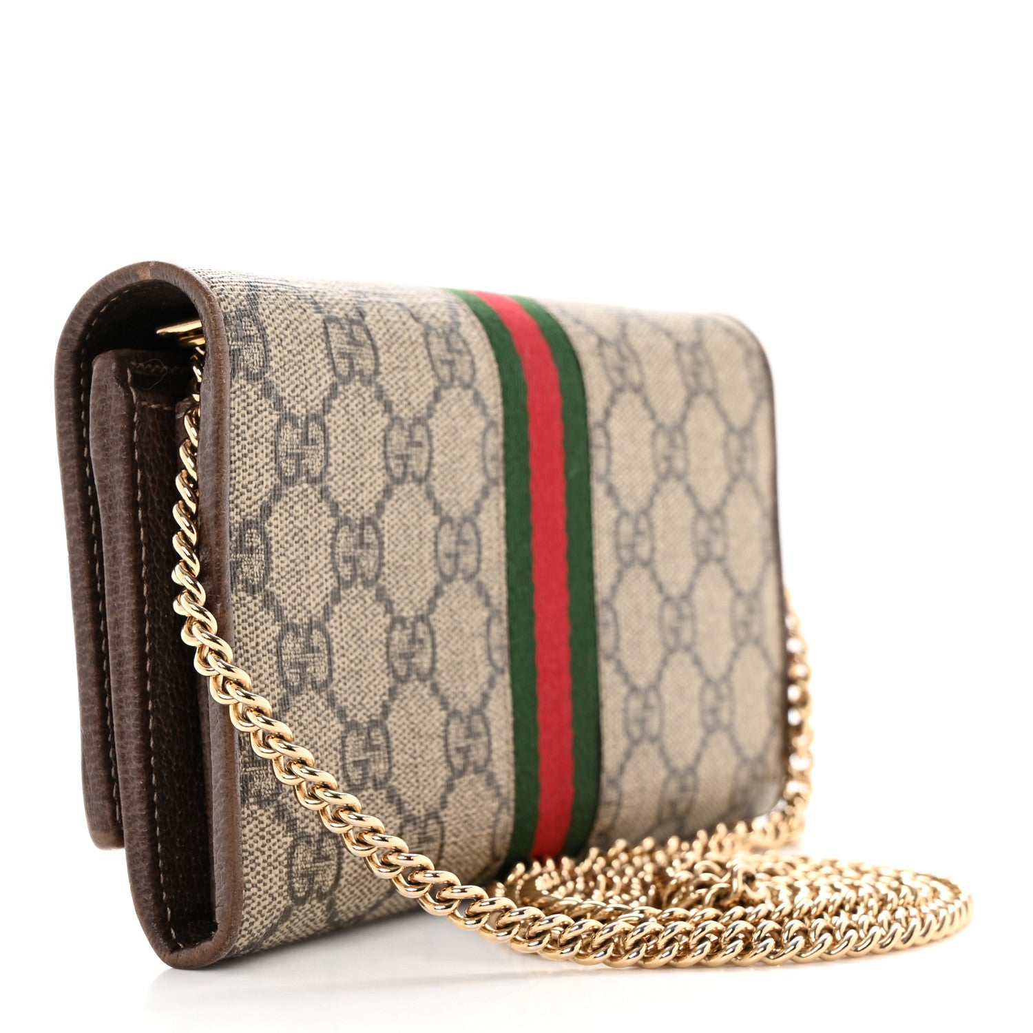 Gucci GG Supreme Monogram Web Ophidia Wallet On Chain Brown 2 of 11