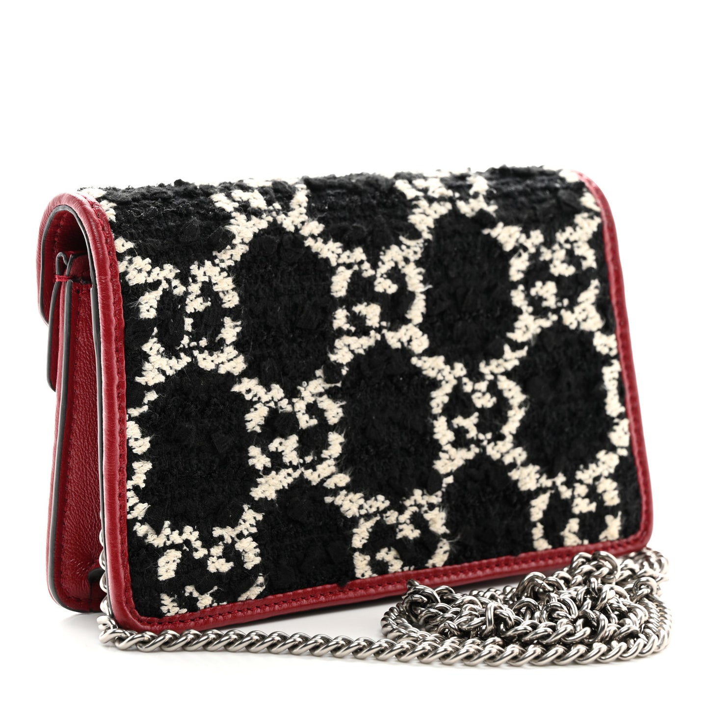 Tweed GG Monogram Super Mini Dionysus Shoulder Bag Black White Romantic Cherry