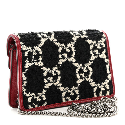Gucci Tweed GG Monogram Super Mini Dionysus Shoulder Bag Black White Romantic Cherry 3 of 10