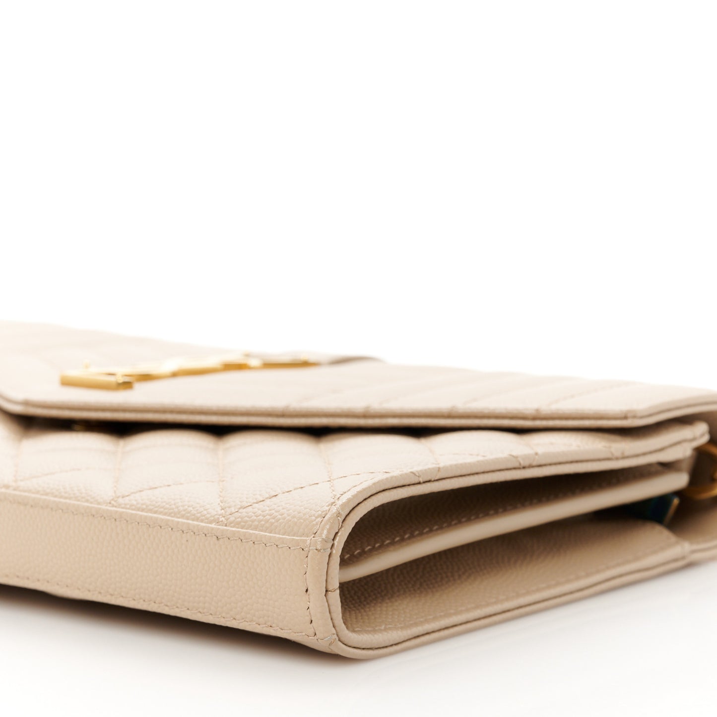 Grain De Poudre Mixed Matelasse Triquilt Monogram Chain Wallet Dark Beige