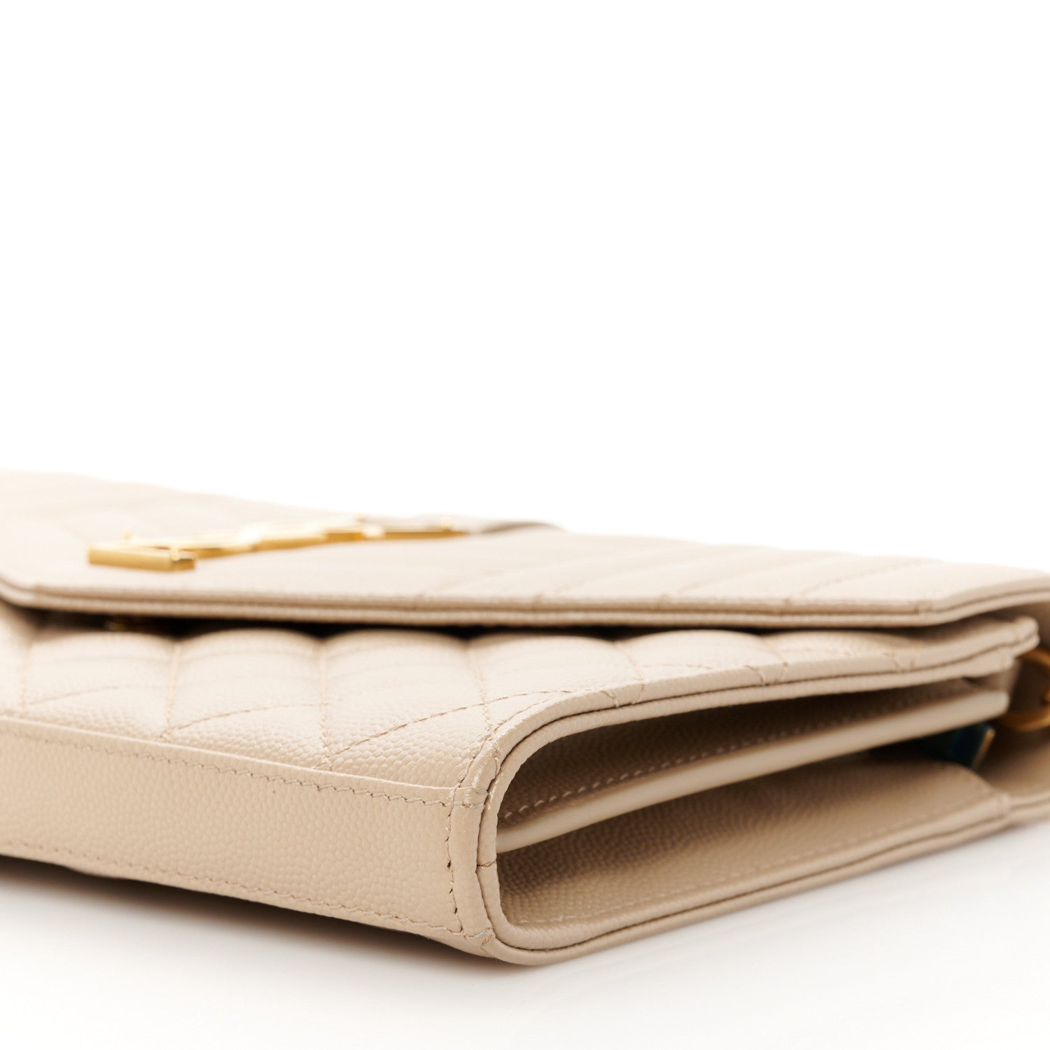 Saint Laurent Grain De Poudre Mixed Matelasse Triquilt Monogram Chain Wallet Dark Beige 10 of 10