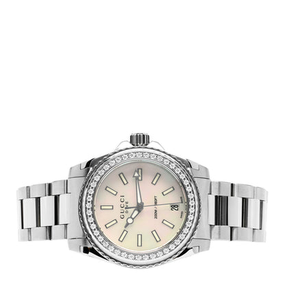 Gucci Stainless Steel Diamond Mother of Pearl 32mm Dive Quartz Watch 2 of 4