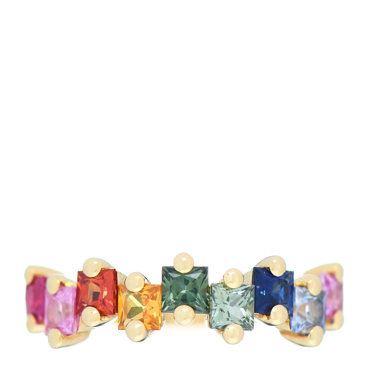 Suzanne Kalan 18K Yellow Gold Sapphire Rainbow Half Band Ring 53 6.5 1 of 7